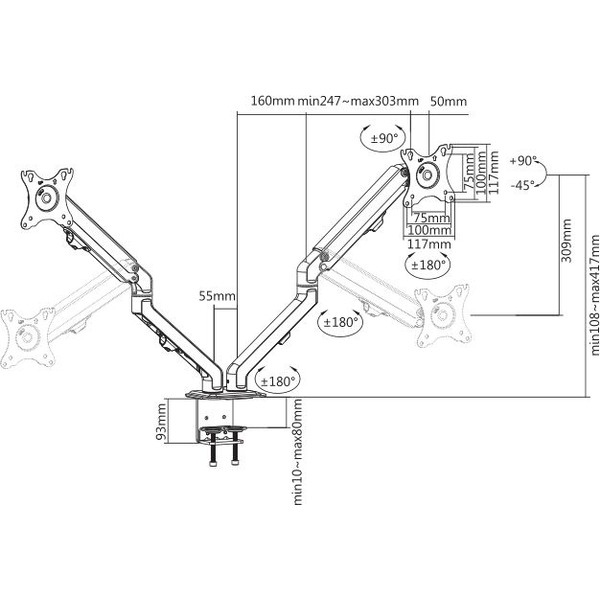 Кронштейн для монитора Ultramounts UM729 (черный)