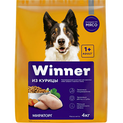 Сухой корм для собак Мираторг Winner для взрослых собак средних и крупных пород с курицей (4 кг)