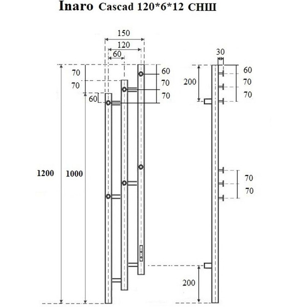 Полотенцесушитель Маргроид Ferrum Inaro 3 Cascade СНШ 120х6х12 (белый матовый, скрытого монтажа, таймер справа)