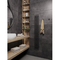 Полотенцесушитель электрический Маргроид Ferrum Inaro 4 СНШ 150×6×18 (черный матовый, скрытого монтажа, таймер справа, 8 крючков)