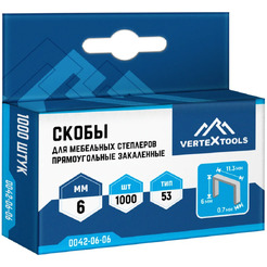 Скобы для мебельных степплеров Vertex Tools 0042-06-06