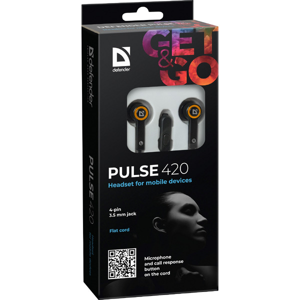 Наушники Defender Pulse 420 (Черный + оранжевый)