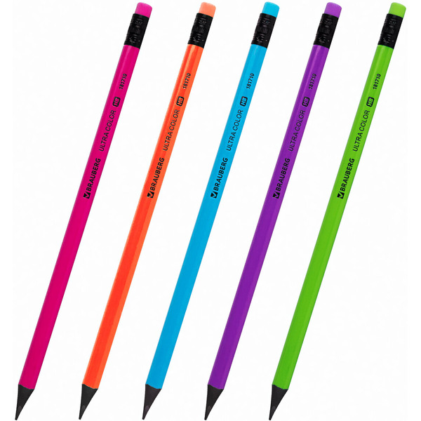 Набор карандашей чернографитных Brauberg ULTRA COLOR HB, с ластиком, пластиковые (181710) 12 шт
