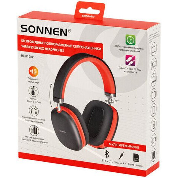 Наушники Sonnen HP-B12BR 514128 (черный/красный)