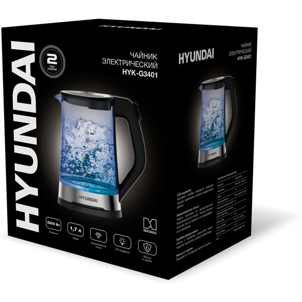 Электрический чайник Hyundai HYK-G3401 (черный/серебристый)