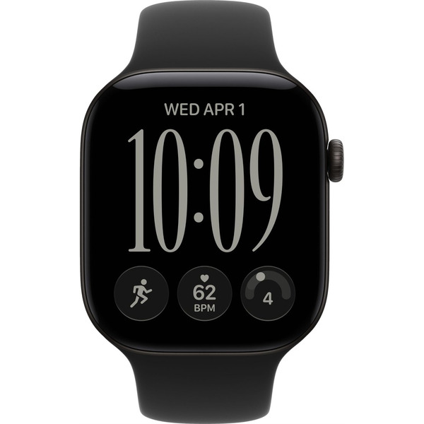 Умные часы Apple Watch Series 12 46 мм MJEL4X/A (алюминиевый корпус, черный/черный, спортивный силиконовый ремешок M/L)