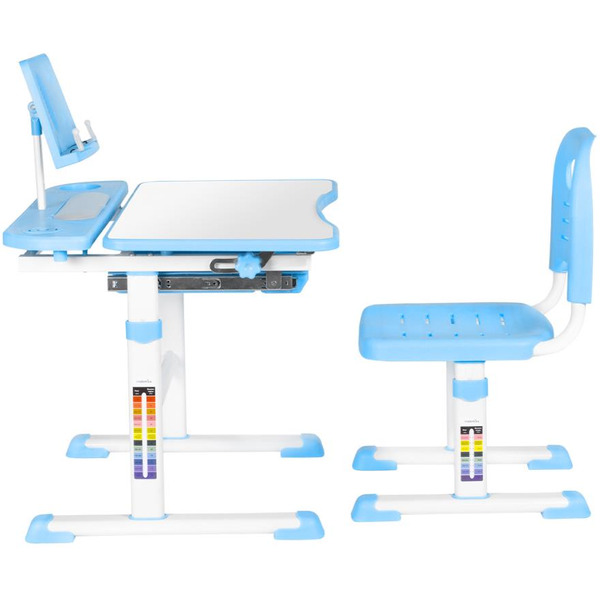 Парта+стул Anatomica Avgusta с выдвижным ящиком и подставкой (белый/голубой)