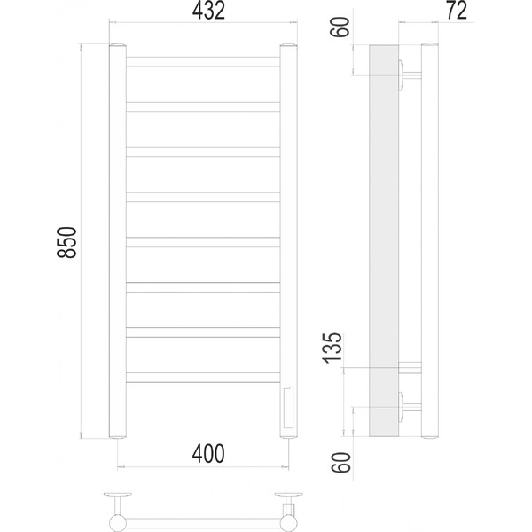Полотенцесушитель TERMINUS Аврора П8 400x850 электро (хром)