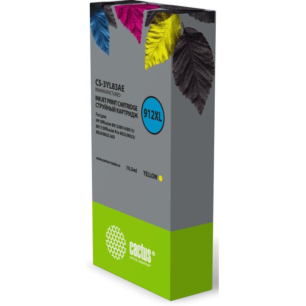 Картридж струйный Cactus CS-3YL83AE 912XL желтый (10.5мл) для HP OfficeJet 8012/8014/8015/8017;OfficeJet Pro 8022/8023/8024/8025 AIO