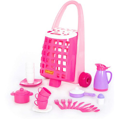 Набор игрушечной посуды Полесье Забавная тележка с набором детской посуды 44389