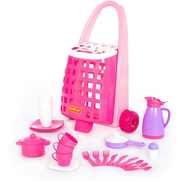 Набор игрушечной посуды Полесье Забавная тележка с набором детской посуды 44389