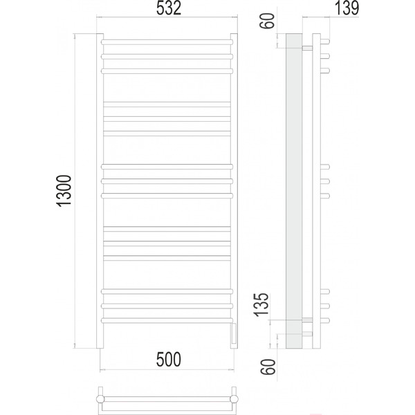 Полотенцесушитель TERMINUS Прато П15 500x1300 (хром)