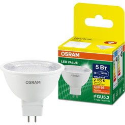 Лампа светодиодная OSRAM Value MR16 5W 2700K GU5.3 CL