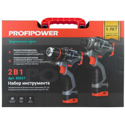 Аккумуляторный бесщеточный НАБОР 2в1 Profipower  ProfiSet 2A16 (Li-ion 2шт, 2.0Ач, З/У, в кейсе, E0210, E0211)