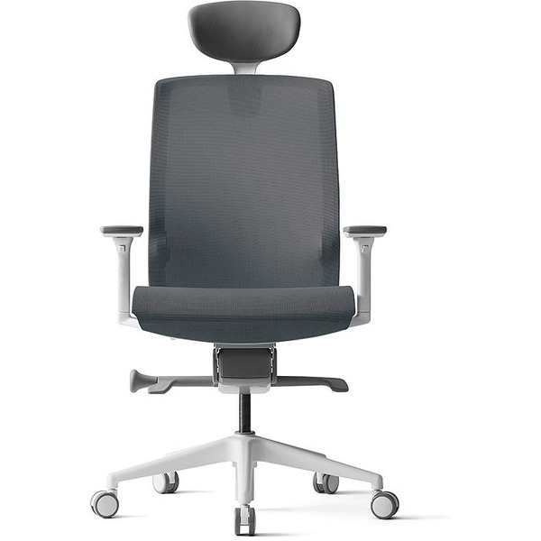 Кресло д/руководителя BESTUHL J15 (бел. рама,спинка-сетка, сид-сетка,темно-серый)