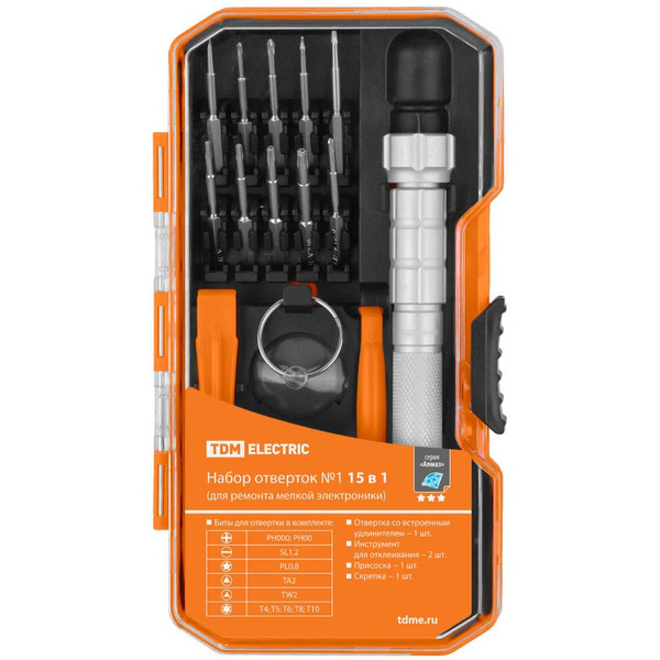 Набор отвертка с битами TDM Electric SQ1019-0201 (15 предметов)