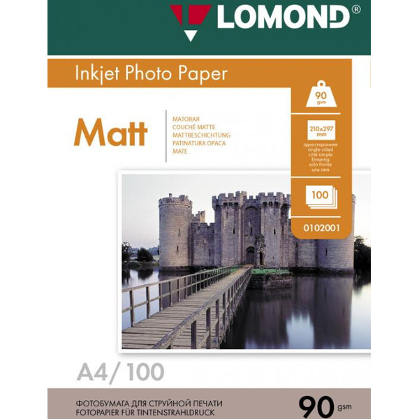 Фотобумага Lomond Матовая A4 90 г/кв.м. 100 листов (0102001)