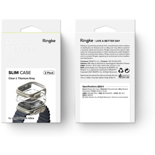 Чехол Ringke SLIM 2шт для APPLE WATCH ULTRA 1 / 2 (49 MM) CLEAR & TITANIUM GREY