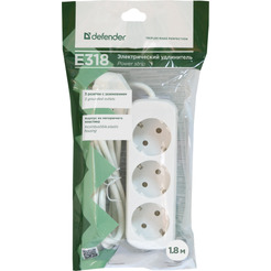 Удлинитель с заземлением DEFENDER E318 БЕЛЫЙ