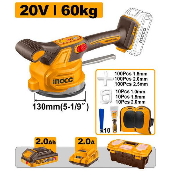 Аккумуляторная виброприсоска для укладки плитки INGCO CTVLI20018