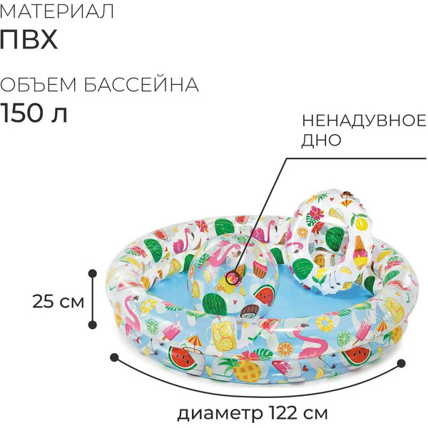 Надувной бассейн Intex Фрукты 59460NP с кругом и мячом
