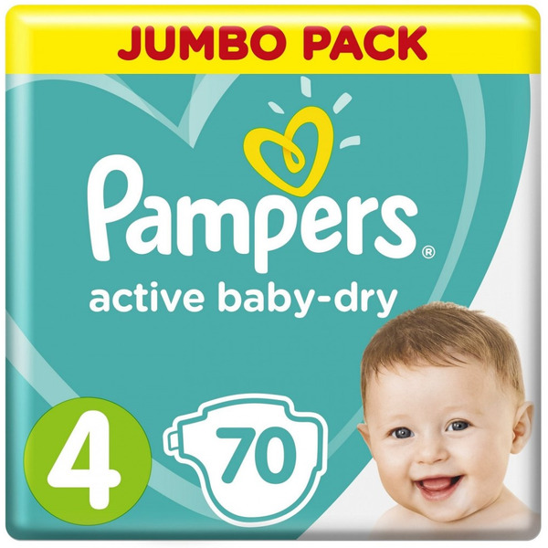 Подгузники PAMPERS Active Baby-Dry Maxi (9-14 кг) Джамбо (70 шт.)
