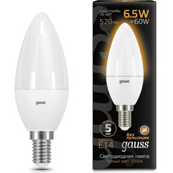 Лампа Gauss LED Candle 6,5W E14 3000K 103101107