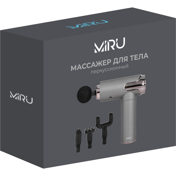Перкуссионный массажер Miru BM-19 (4 насадки, серый)