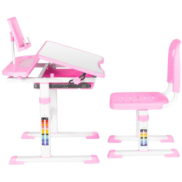 Парта+стул Anatomica Avgusta с выдвижным ящиком и подставкой (белый/розовый)