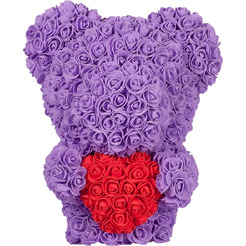 Мишка из роз с сердцем TEDDY ROSE BEAR фиолетовый (8028)