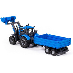 Трактор Полесье Прогресс с бортовым прицепом и ковшом инерционный (синий)  91819