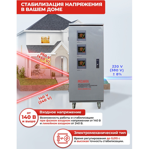 Стабилизатор напряжения Ресанта АСН-30000/3-Ц