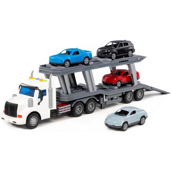 Набор Полесье автомобиль-тягач с полуприцепом-автовозом + 4 автомобиля Оптима 70498