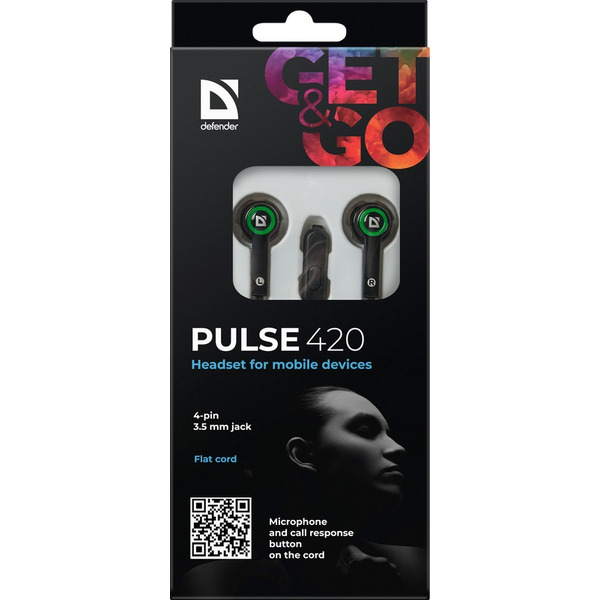 Наушники Defender Pulse 420 (Черный + зеленый)