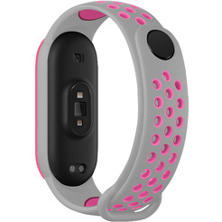 Ремешок Bingo Sport для Xiaomi Mi Band 5/6 Серый с малиновым