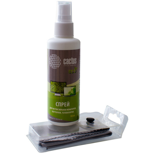 Чистящий набор Cactus CS-S3001E для экранов и оптики (салфетка + спрей, 100 мл)