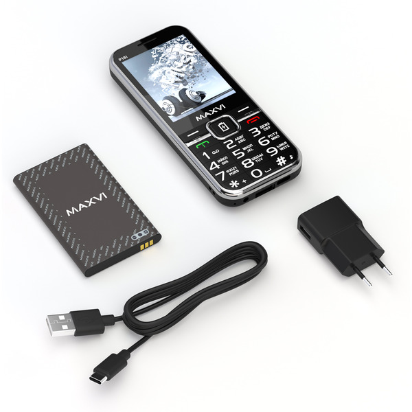 Мобильный телефон Maxvi P18i +ЗУ WC-114 (черный)