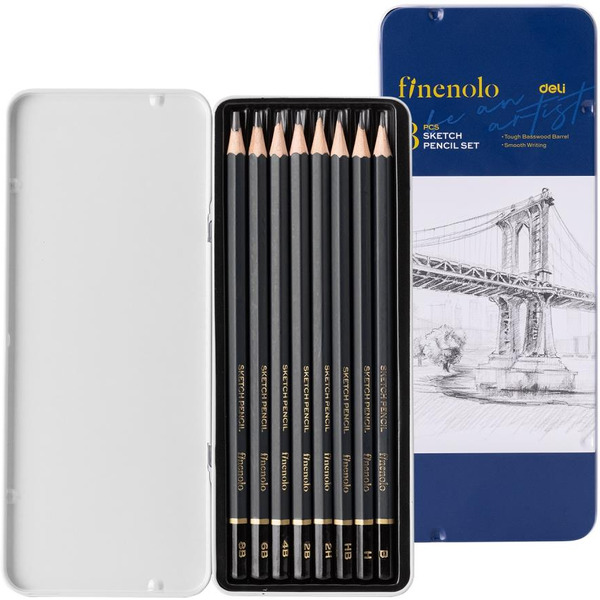 Набор карандашей чернографитных Deli C26 (2H, H, HB, B, 2B, 4B, 6B, 8B) 8 шт