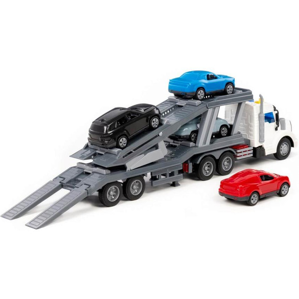 Набор Полесье автомобиль-тягач с полуприцепом-автовозом + 4 автомобиля Оптима 70498