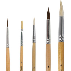 Кисти ПИФАГОР 200892 (из ворса пони кругл. №1,4, коза кругл. №3,6, щетина №4) 5 шт.