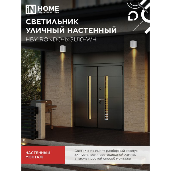 Светильник уличный настенный односторонний IN HOME НБУ RONDO-1хGU10-WH (4690612044699)