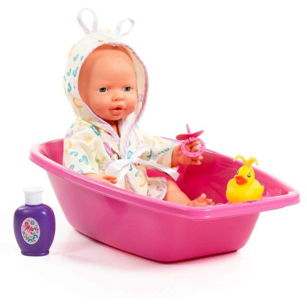 Пупс Полесье Веселый с соской + ванночка и набор для купания 78575