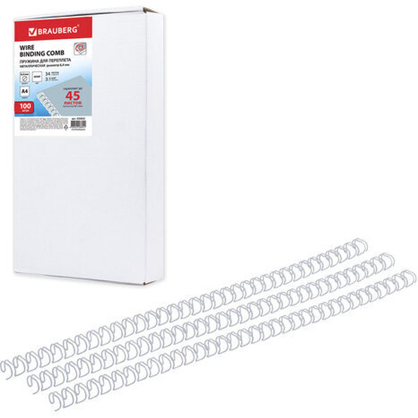 Металлические пружины для переплета BRAUBERG A4 6.4 мм 100 шт 530822 (белый)