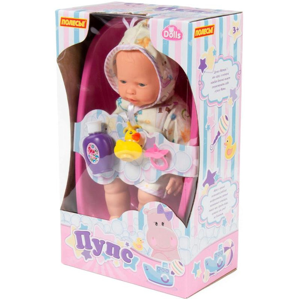 Пупс Полесье Веселый с соской + ванночка и набор для купания 78575