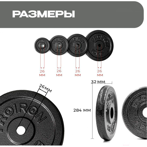 Набор чугунных дисков Proiron НЧД2100 (2 х 10 кг)
