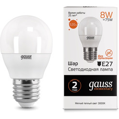 Лампа GAUSS LED Elementary Globe 8W E27 2700К/3000K (53218)