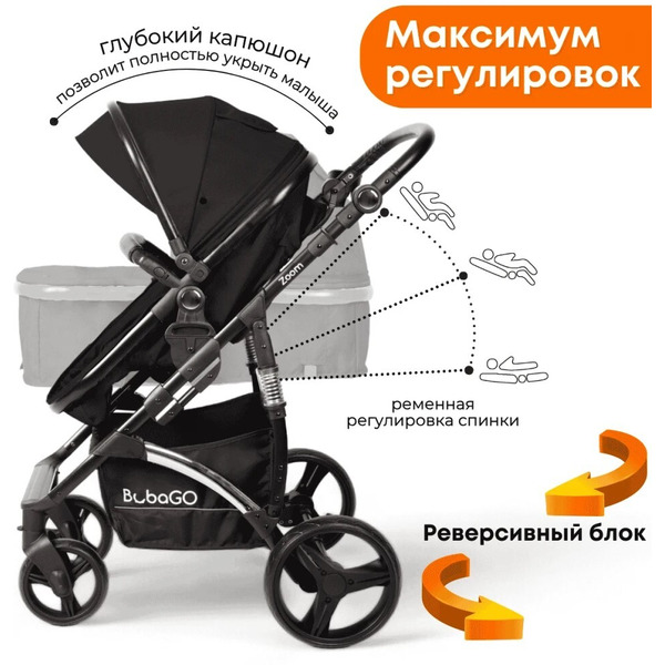 Детская универсальная коляска Bubago Zoom 2 в 1 BG 135-B-1 (черный)