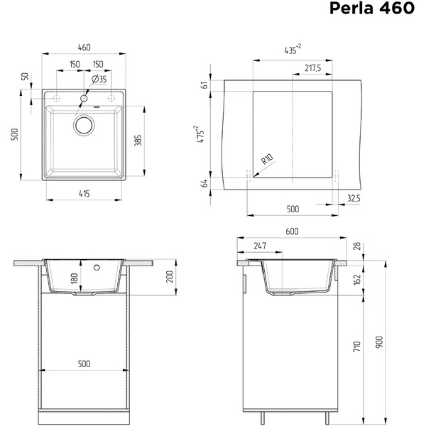 Мойка кухонная Maunfeld Perla 460 MFQS-460LGR (светло-серый)