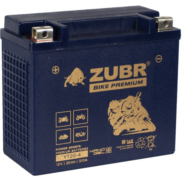 Мотоциклетный аккумулятор ZUBR Premium YT20-4 L+ (20 А·ч)
