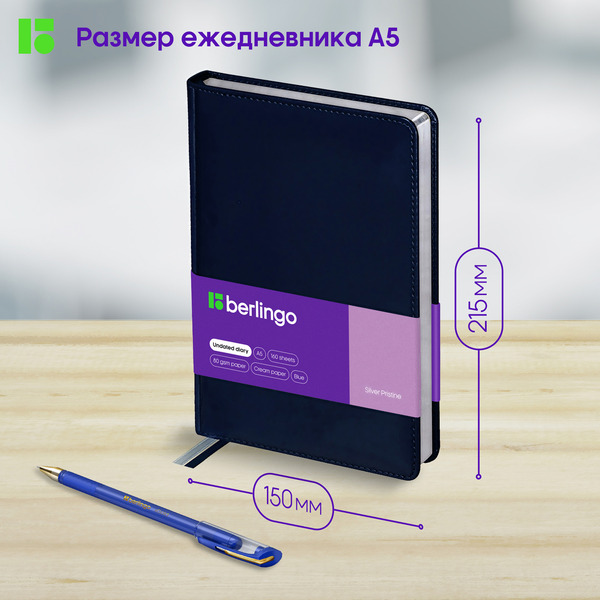 Ежедневник Berlingo Silver Pristine A5 / UD0_82503 (160л, синий)